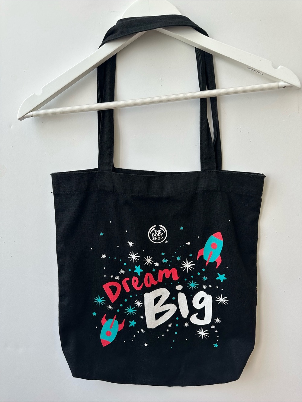 The Body Shop - Black Tote Bag “Dream Big” - 14.5" x 15.5" - 100% Cotton Canvas
